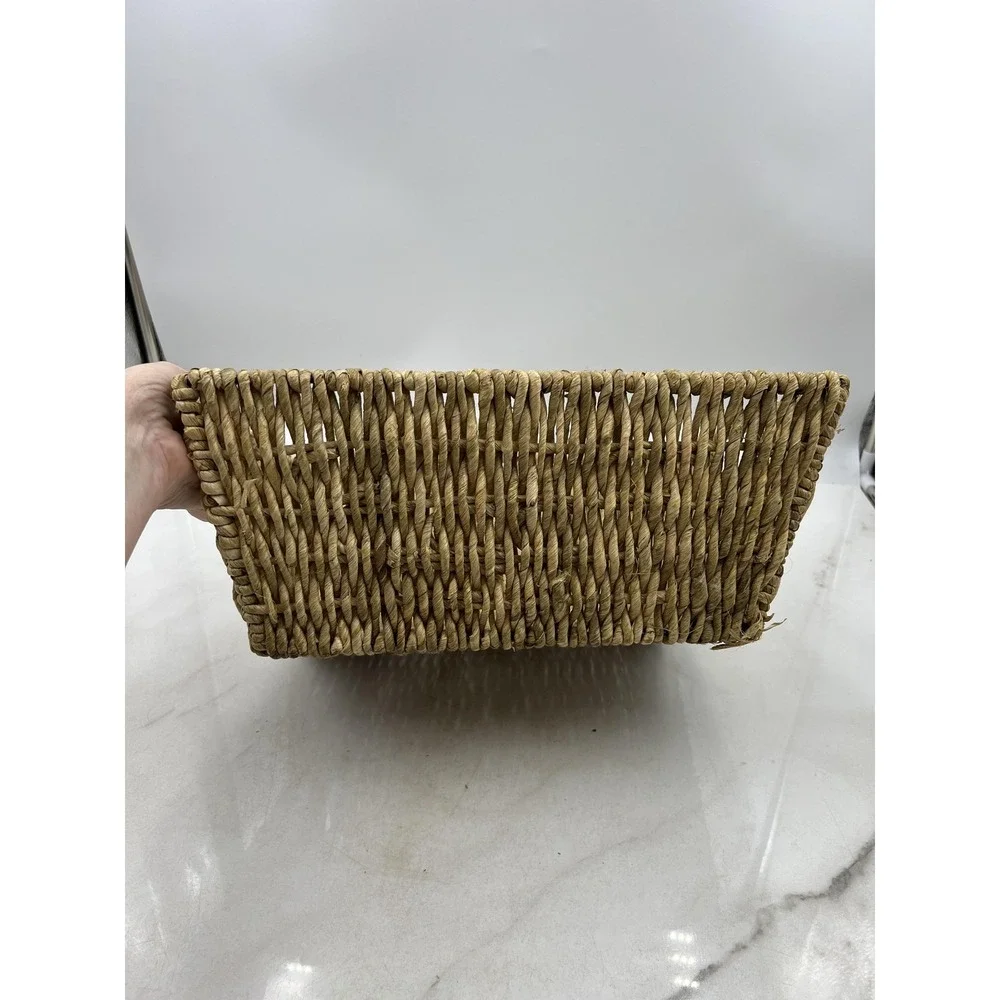 Natural Woven Seagrass Storage Basket Rectangle with Handles Boho Decor 14x10